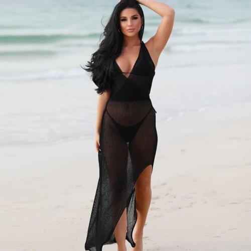 Setiadia Summer Women Beach sling Dress Party sexy mesh outfit maxi Sundress black Backless Dresses For Womans Clothing 2021