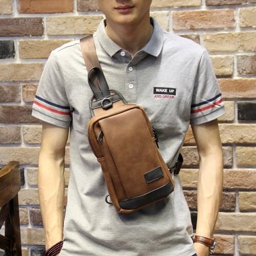 New Design Man PU Leather Messenger Bag Brown Travel Chest Bag Small Crossbody Bag Casual Shoulder Bag For Men Women