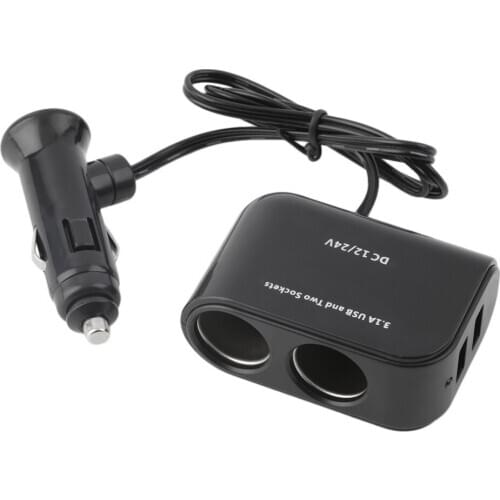 Universal 2 Way Car Cigarette Lighter +LED Light Switch Auto Socket Splitter Charger USB 12V/24V