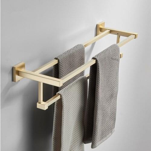 Bathroom Towel Bar Brushed Gold Brass Double-deck 3-Bar Towel Rack Wall Mounted Bath Hardware Bathroom Accessories Free Shipping