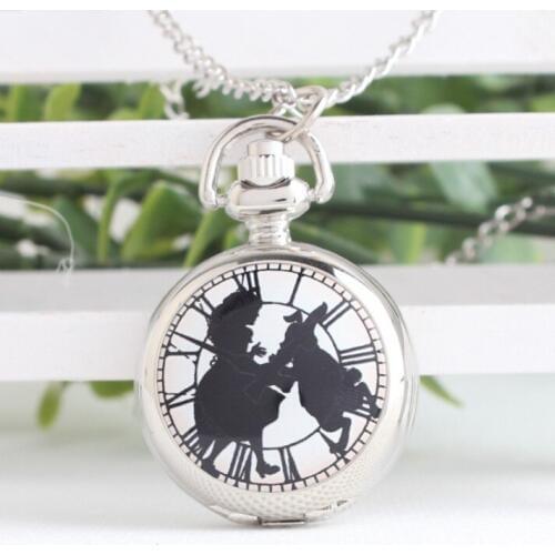 Vintage Alice in Wonderland Rabbit Cat Alice Pocket Watch necklace pendant. 2.7cm Gift
