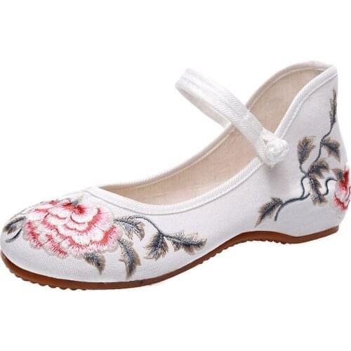 YourSeason Ladies Embroidered Cotton Fabric Ballet Flats Vintage Chinese Old Beijing Elegant Women Comfort Flat Shoes