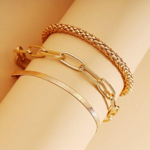 Origin Summer Delicate Multilayer Gold Color Mix Chunky Chain Charm Bracelet for Women High Street Metal Party Jewelry Wholesale