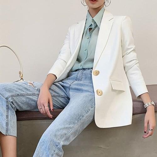 Adies Solid Color Elegant Blazer 2021 Spring Autumn New Style Korean Loose Two Button Fashion Ins Suit Jacket Trendy Women Coat