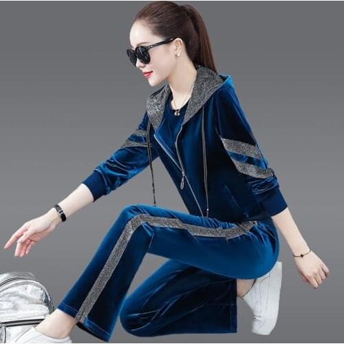 Spring Autumn Sporting 3 Piece Sets Tracksuit Women Plus Size 4XL Cardigan Jacket + Pants Suit 3pcs Womens Set Femme X529