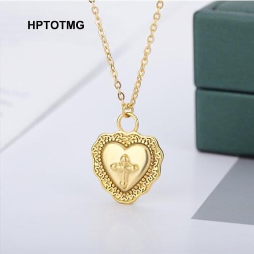 Gold Aesthetic Cross Heart Pendant Necklace for Women Men Gothic Geometric Statement Necklace Charms Jewelry collares para mujer