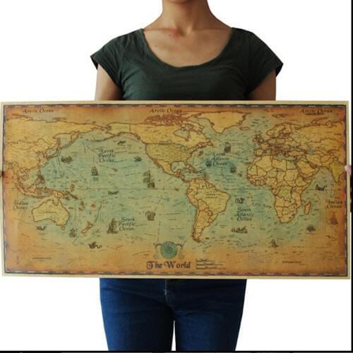 1 Pc of Classic Retro Kraft-Paper Sailing Voyage World Map for School and Office