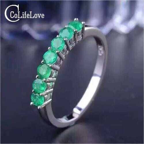 100% Natural Emerald Ring Solid 925 Sterling Silver Emerald Ring 2.5mm Round Natural Emerald Gemstones Ring Simple Design Ring