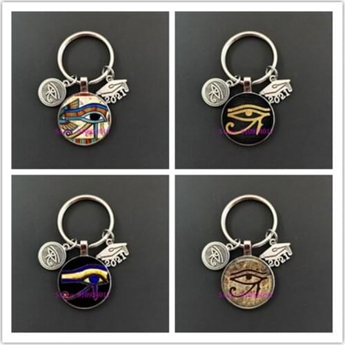 2021 Egyptian Gods Power Eye Keychain Horus Amulet Symbol Pendant Ladies Men Glass Keychain Mandala Vintage Photo Keychain