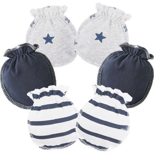 3 Pairs Baby Infants Soft Cotton Gloves Elastic Rubber Band No Scratch Newborn Toddler Mittens