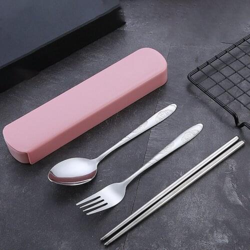 3PCS Stainless Steel Tableware Portable Chopsticks Spoon Fork Set Household Office Travel Tableware Sets Home Supplies