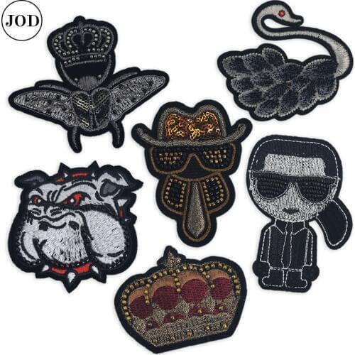 3D Bead Embroidered Patch Sew on Clothes Sticker Badge Dog Patches for Clothing Brand Crown Sewing Patchwork Label