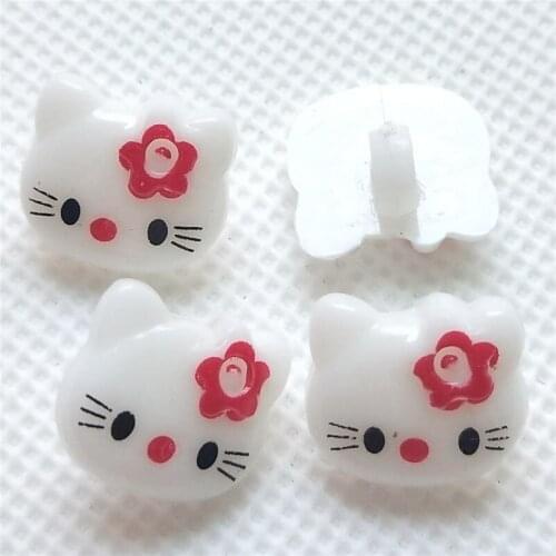 CNCRAFT 50pcs Cartoon Cat White Plastic Buttons 14mm Kids Handle Shank Sewing Scrapbooking Craft Child Handmade Button