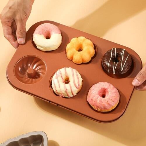 6 Cavity Carbon Steel Donut Pan Cake Mold High Temperature Resistance Cake Chocolate Candy Model Mould Kitchen Baking Tools