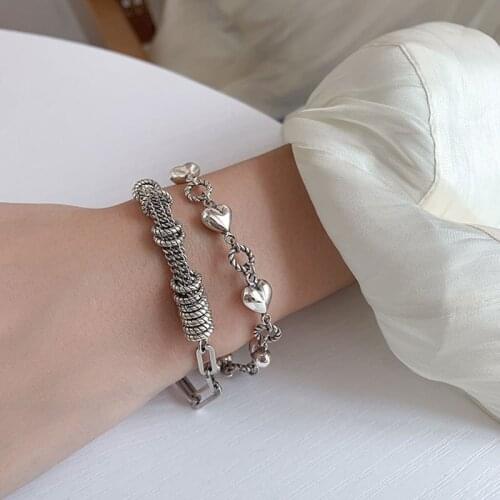 925 Sterling Silver Circle Heart Bracelet for Women Vintage Tassel Bracelet Jewelry Gifts S-B507