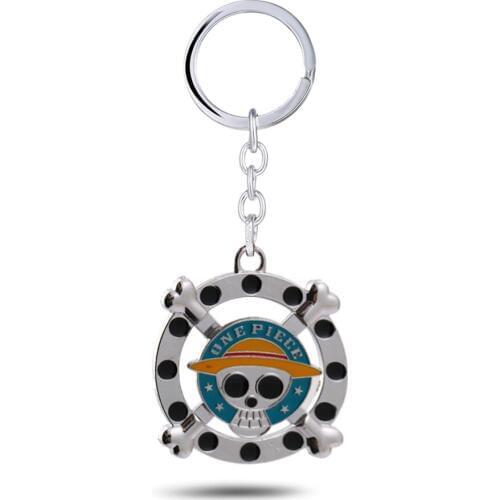 Mengtuyi One Piece Keychain Metal Skeleton Skull Pattern Rotatable Zinc Alloy Key Ring Women Cosplay Jewelry porte clef Chaveiro