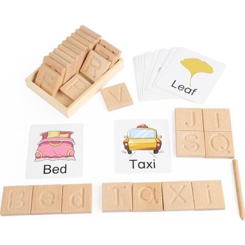 Kids Wood Alphabet Tracing Board Toys Montessori Educational Spelling Words Pen Control Training Writing Practice Teaching Aids