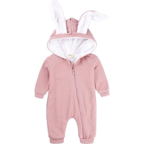 Flannel Thicken Baby Hoodie Outfits Rompers Cotton Zipper Toddler Rompers Autumn Winter Warm Newborn Infant Costume 0-18Months