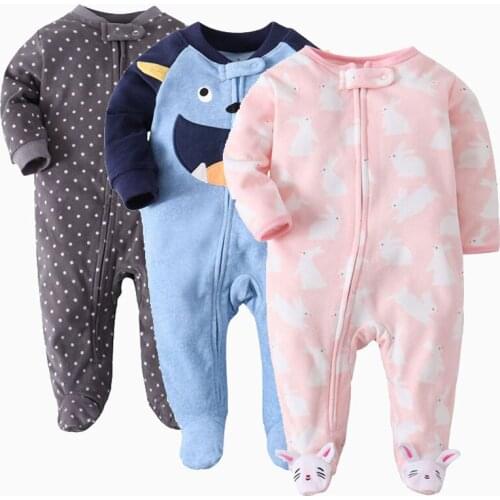 0-12M Infant Fleece Rompers Winter Jumpsuit Kids Caretoon Car Footies Toddler Girls Clothes Autumn New Children Casual Bodysuit