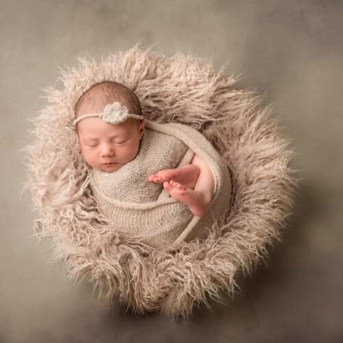 Baby Round Blanket Long Pile Mongolia Faux Fur Studio Prop Newborn Photo Shoot Background Basket Filler Photography Accessories