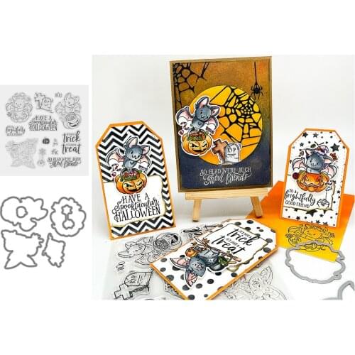Halloween Lovely Bat Spider Punpkin Stamps Cutting Dies Templates for DIY Scrapbooking Album Transparent Silicone Decorative