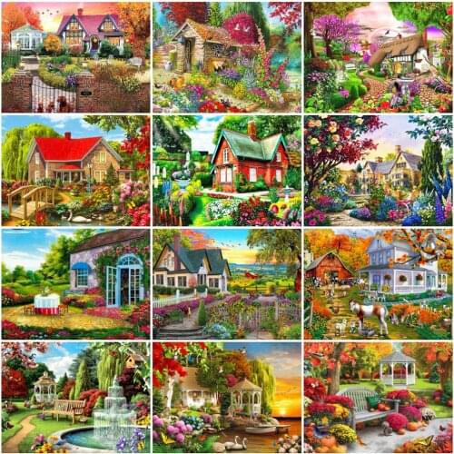 HUACAN Diamond Painting Landscape Cross Stitch House Embroidery Decoration Painting With Diamonds Handcraft