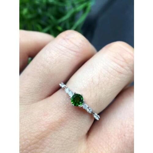Fashion thin Small round Natural green diopside gem Ring S925 Silver Natural Gemstone Ring girl Womens party gift Rings Jewelry