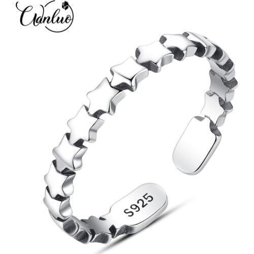 WANLUO Exquisite Sterling Silver 925 Open Rings for Women Star Design Glossy Fascinating Bone Shaped Adjustable Ring Anniversary