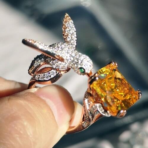 925 sterling silver with green stone Lab Ruby esmeraldas Gemstones diamond Emerald Bird Ring Cocktail Rings For Women 2021