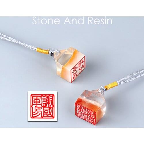 Square Natural Stone Resin Mini Customize Name Stamp Chinese Traditional Style Personal Seal With Tassel For Friends Teachers