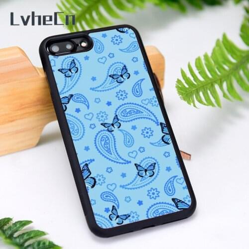 LvheCn Silicone Rubber Phone Case Cover for iPhone 6 6S 7 8 Plus X XS XR 11 12 Mini Pro Max Blue Paisley