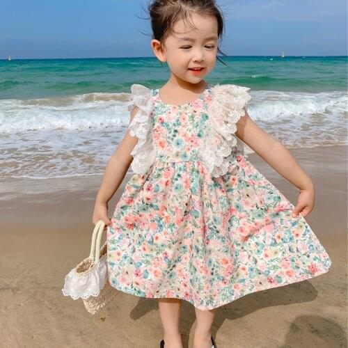 Mihkalev Cute Kids Dresses For Girl Lace Sundress 2021 Summer Girls Floral Beach Dresses Children Party Clothing ملابس اطفال
