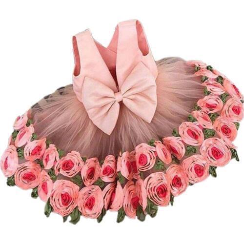 Cute baby girl floral dress elegant bow sling dress for 1-4years girls kids children lace princess tutu dress