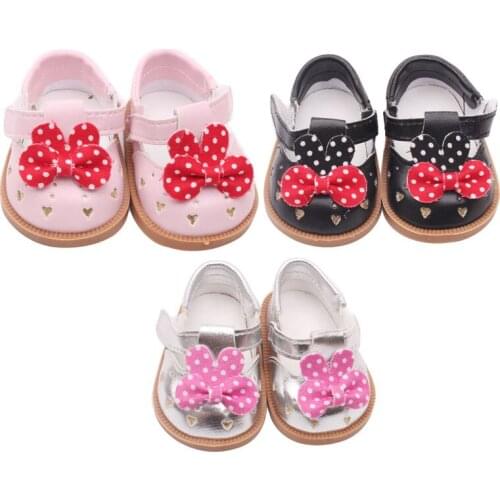 Fashion Round Head PU Leather Dot Bow-Knot Shoes Doll Shoes For 18" American Doll 43cm Baby Doll Accessories Kids Girl Gift Toy