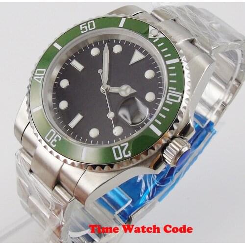 40mm Bliger Mechanical Sapphire Automatic Mens Watch NH35/Miyota 8215 Black sterile Dial Date Cyclops luminous ceramic bezel