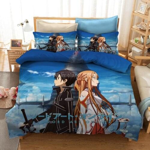 Sword Art Online Bedding Set Anime Bed Linen Quilt Duvet Cover Set Twin Single Queen King Size Fashion Gift Cartoon Kirito Asuna