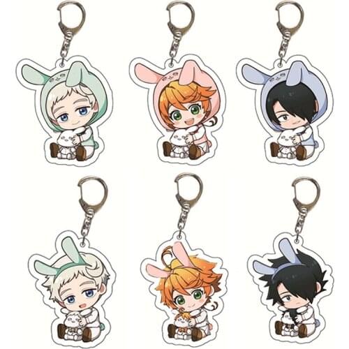 New Arrival Bunny Theme Anime The Promised Neverland Keychain Emma Norman Ray Characters Collection Key Chain Bag Charm Keyring
