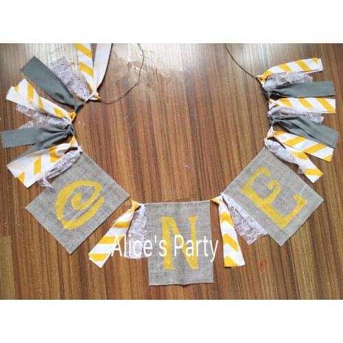 New White Yellow Grey Burlap Banner Baby shower 1st Birthday Party Garland Decorations Photo props Buntings Wave Stripes Flag
