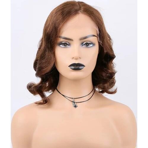 Human Hair Lace Front Wig Deep Parting style Brazilian Hair Wavy Brown Costume Wig 180% Women Womens Medium Length Human Hair