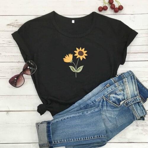 Sunflowers pure cotton casual hipster vintage party street style t shirt cute kawaii youngs girl flowers tees grunge tumblr tops
