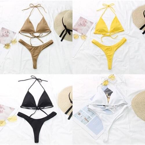 Sexy Triangle 2 Piece Bikini Set Women Push Up Swimsuit Halter Swimwear 2021 New Female Brazilian Biquini Micro Thong Beachwear
