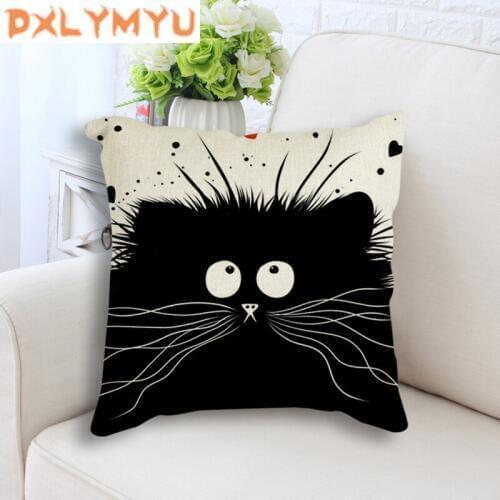Nordic Cartoon Cat Cushion Cover Linen Polyester Throw Pillow Covers Home Decoration Sofa Decorative Pillowcase 45x45 cm