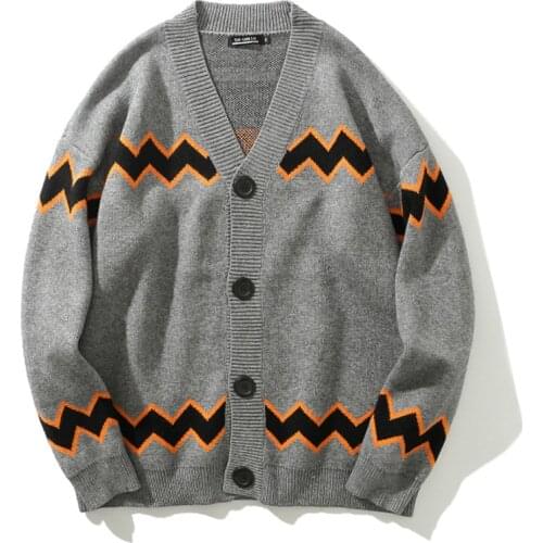 Knitted Sweater Men Cotton Long Sleeve Mens V-Neck Sweaters Striped Single-Breasted Tops Oversize Casual Couple Style Clothing