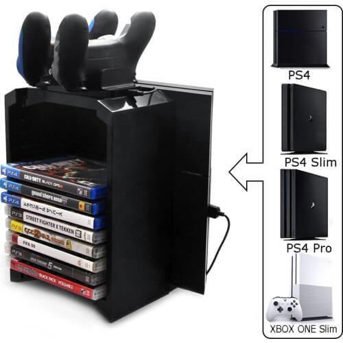 PS4/Slim/Pro Disc Tower Vertical Stand for Xbox one S & PS4 Joystick Charging Dock Station for PlayStation 4 / Xbox one Slim