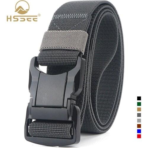 HSSEE Aluminum Alloy Military Tactical Belt Strong Stretch Nylon Anti-rust Metal Pluggable Buckle Outdoor Sports Stretch Belt