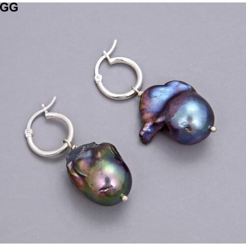 GuaiGuai Jewelry 22MM Black Keshi Baroque Freshwater Pearl Earrings 925 Silver Hook