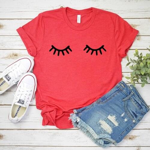 Women Eyelashes Shirt Funny Eyelashes T-Shirt Cute Lashes Shirts Hairstylist Makeup Graphic Tee Oversized Tops