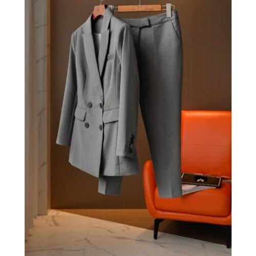 Senior Floral Gray Temperament Commuter Pants Suit Ladies 2021 Spring And Autumn Womens Clothing