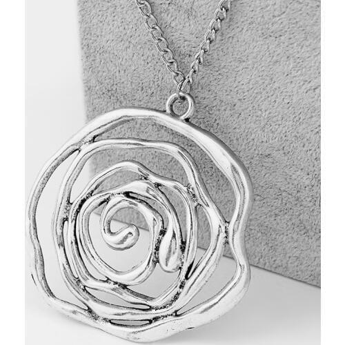 1PCS Antique Large Tone Hollow Abstracted Flower Charms Pendants Lagenlook Link Chain Choker Necklace