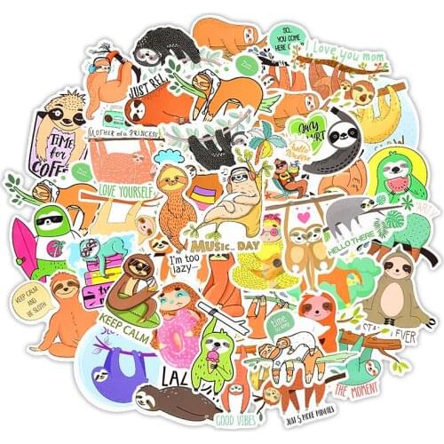 10/30/50PCS Cute Animal Sloth Waterproof Stickers Vinyl Skateboard Guitar Suitcase Cartoon Sticker Vsco Girl Kids Toy Decals
